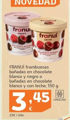 Oferta de Franui - Frambuesas Banadas En Chocolate  Y Negro O Banadas En Chocolate  Y Con Leche por 3,45€ en HiperDino