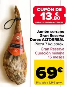 Oferta de Altorreal - Jamón Serrano Gran Reserva Duroc por 69€ en Carrefour