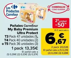 Oferta de Pañales Carrefour My Baby Premium  Ultra Protect  T3 Pack 47 Unidades (1)  T4 Pack 40 Unidades (2)  O T5 Pack 36 Unidades (3) por 13,35€ en Carrefour