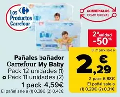 Oferta de Carrefour - Pañales Bañador  My Baby  Pack 12 Unidades (1)  O Pack 11 Unidades (2) por 4,59€ en Carrefour