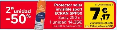 Oferta de Ecran - Protector Solar Invisible Sport SPF50 en Carrefour
