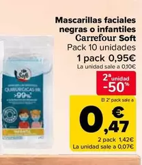 Oferta de Carrefour Soft - Mascarillas Faciales Negras O Infantiles en Carrefour