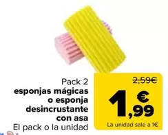 Oferta de Pack 2  Esponjas Mágicas  O Esponja Desincrustante  Con Asa por 1,99€ en Carrefour