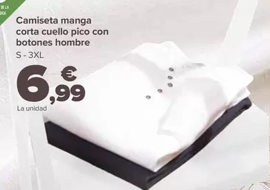 Oferta de Camiseta Manga Corta Cuello Pico Con Botones Hombre por 6,99€ en Carrefour