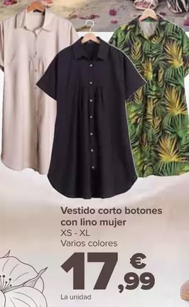 Oferta de Vestido Corto Botones Con Lino Mujer por 17,99€ en Carrefour