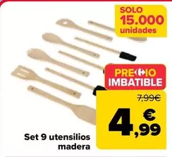 Oferta de Set 9 Utensilios Madera por 4,99€ en Carrefour