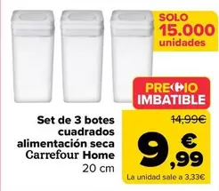 Oferta de Carrefour Home - Set De 3 Botes Cuadrados Alimentación Seca  por 9,99€ en Carrefour