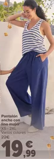 Oferta de Pantalón Ancho Con Lino Mujer por 19,99€ en Carrefour