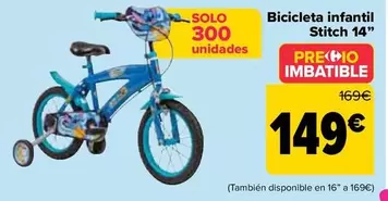 Oferta de Bicicleta Infantil Stitch 14" por 149€ en Carrefour