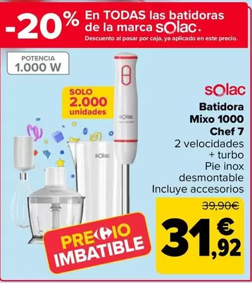 Oferta de Solac - Batidora  Mixo 1000  Chef 7 por 31,92€ en Carrefour
