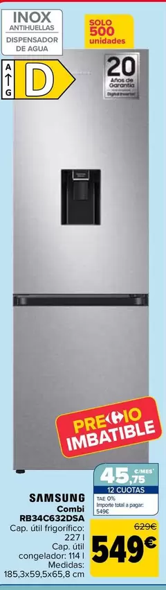 Oferta de Samsung - Combi Rb34c632dsa por 549€ en Carrefour