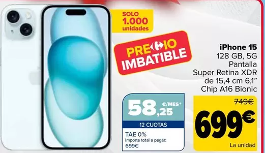 Oferta de Apple - Iphone 15 por 699€ en Carrefour