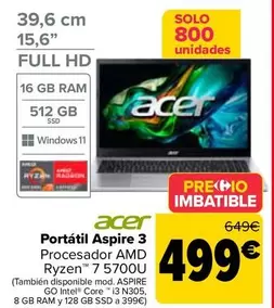 Oferta de Acer - Portátil Aspire 3 por 499€ en Carrefour