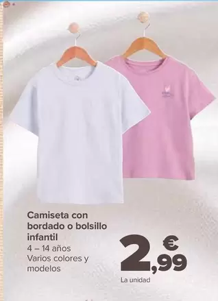 Oferta de Camiseta Con Bordado O Bolsillo Infantil por 2,99€ en Carrefour