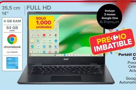 Oferta de Acer - Portátil Chromebook CBOA314-1H por 199€ en Carrefour