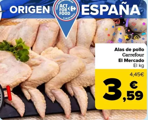 Oferta de Carrefour  El Mercado - Alas De Pollo   por 3,59€ en Carrefour