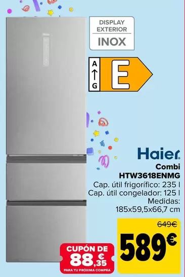 Oferta de Haier - Combi  Htw3618enmg por 589€ en Carrefour