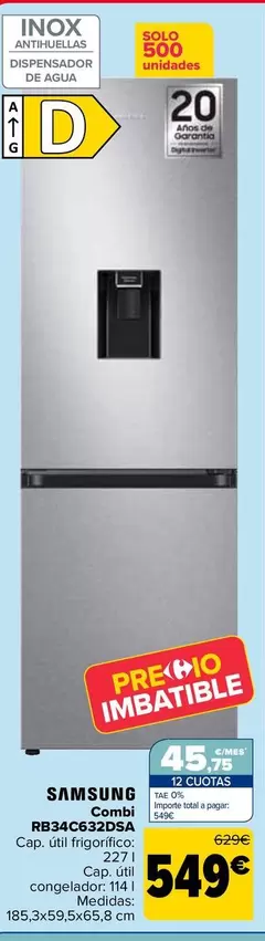Oferta de Samsung - Combi Rb34c632dsa por 549€ en Carrefour