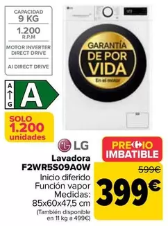 Oferta de LG - Lavadora F2wr5s09a0w por 399€ en Carrefour
