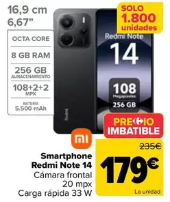 Oferta de Xiaomi - Smartphone Redmi Note 14 por 179€ en Carrefour