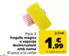 Oferta de Pack 2  Esponjas Mágicas  O Esponja Desincrustante  Con Asa por 1,99€ en Carrefour
