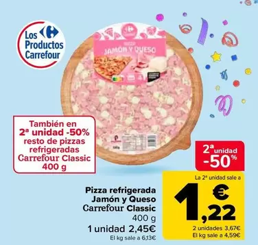 Oferta de Carrefour - Pizza Refrigerada Jamón Y Queso Classic en Carrefour