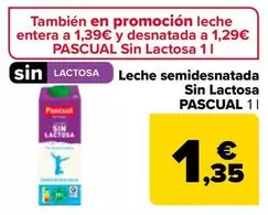 Oferta de Pascual - Leche Semidesnatada Sin Lactosa por 1,35€ en Carrefour