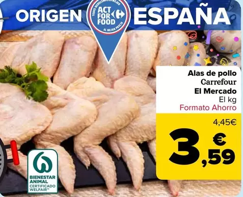 Oferta de Carrefour  El Mercado - Alas De Pollo   por 3,59€ en Carrefour