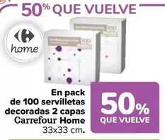 Oferta de Carrefour Home - En Pack  De 100 Servilletas Decoradas 2 Capas   en Carrefour