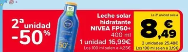 Oferta de Nivea - Leche Solar Hidratante FP50+ en Carrefour