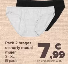 Oferta de Pack 2 Bragas O Shorty Modal Mujer por 7,99€ en Carrefour