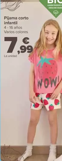 Oferta de Pijama Corto Infantil por 7,99€ en Carrefour