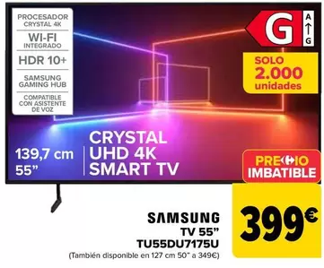 Oferta de Samsung - Tv 55" TU55DU7175U por 399€ en Carrefour