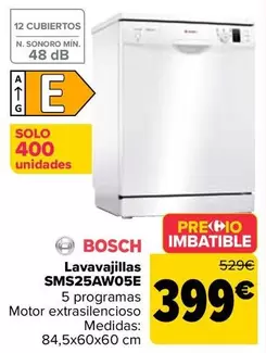 Oferta de Bosch - Lavavajillas Sms25aw05e por 399€ en Carrefour