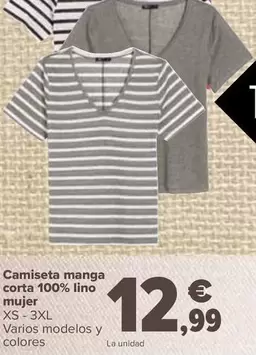 Oferta de TEX - Camiseta Manga Corta 100% Lino Mujer por 12,99€ en Carrefour