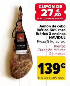 Oferta de Navidul - Jamón De Cebo Ibérico 50% Raza Ibérica 3 Encinas por 139€ en Carrefour