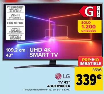Oferta de Lg - Tv 43" 43UT8100LA por 339€ en Carrefour