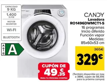 Oferta de Candy - Lavadora  Ro1496dwmct1-s por 329€ en Carrefour