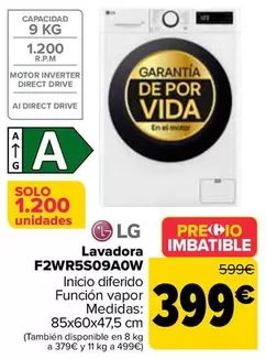 Oferta de LG - Lavadora F2wr5s09a0w por 399€ en Carrefour