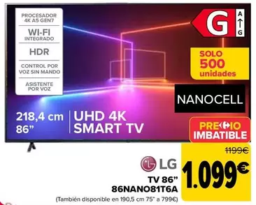 Oferta de LG - Tv 86" 86NANO81T6A por 1099€ en Carrefour