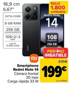Oferta de Xiaomi - Smartphone Redmi Note 14 por 199€ en Carrefour