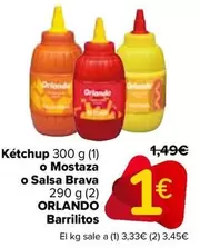 Oferta de Orlando - Ketchup O Mostaza O Salsa Brava Barrilitos por 1€ en Carrefour