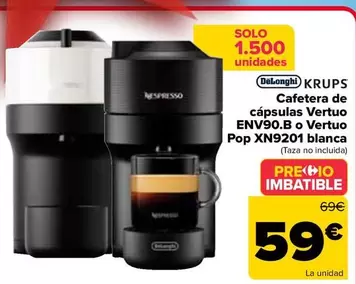 Oferta de DeLonghi - Krups Cafetera De Capsulas Vertuo ENV90.B O Vertuo Pop XN9201 Blanca por 59€ en Carrefour
