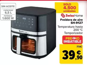 Oferta de Swiss Home - Freidora De Aire SH-9127 por 39,9€ en Carrefour