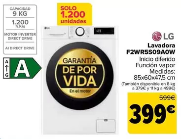Oferta de LG - Lavadora F2WR5S09A0W por 399€ en Carrefour