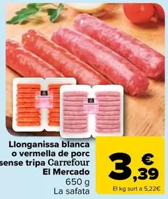 Oferta de Carrefour El Mercado - Longaniza Blanca O Roja De Cerdo Sin Tripa por 3,39€ en Carrefour