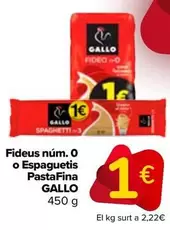 Oferta de Gallo - Fideo N°O O Spaghetti Pastafina por 1€ en Carrefour