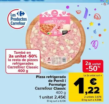 Oferta de Carrefour - Pizza Refrigerada Jamón Y Queso Classic en Carrefour
