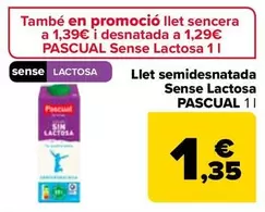 Oferta de Pascual - Leche Semidesnatada Sin Lactosa por 1,35€ en Carrefour