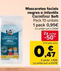 Oferta de Carrefour Soft - Mascarillas Faciales Negras O Infantiles en Carrefour